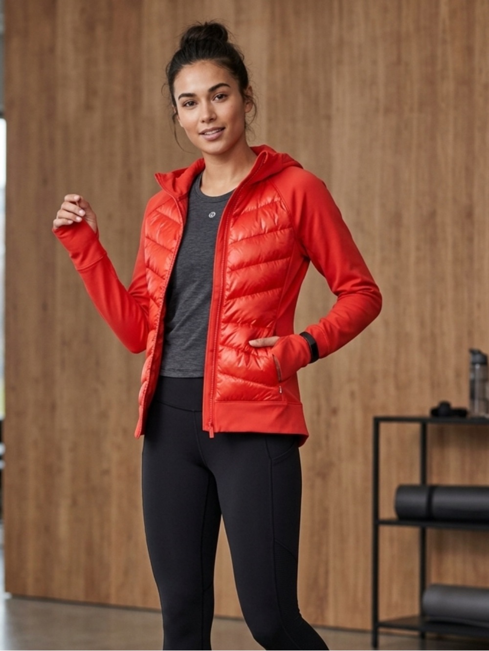 Lou & Grey Red Hybrid Puffer Jacket Athleisure Activewear Layering Size M